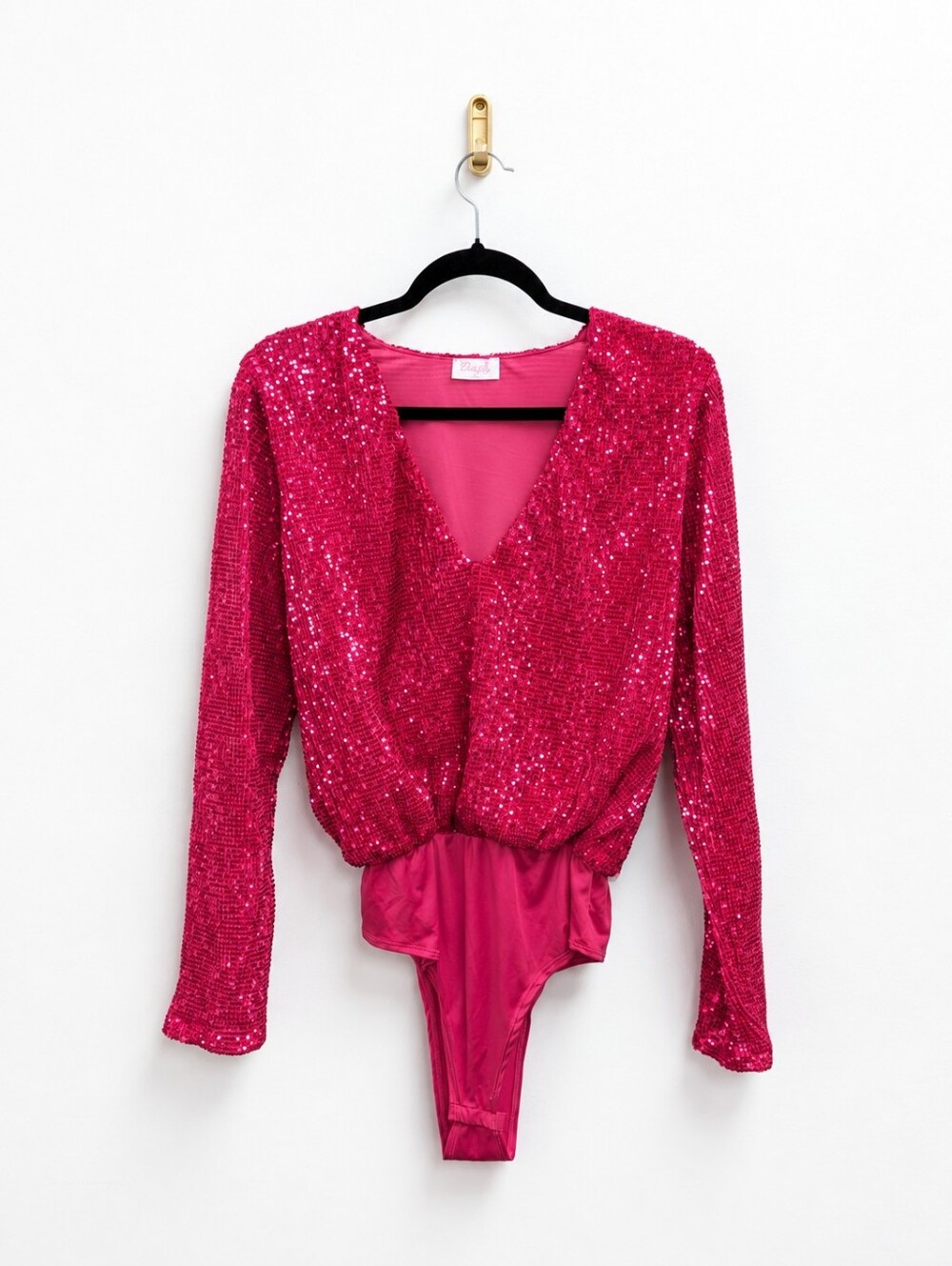 Pink Lily Sequin See Through Sleeve Bodysuit
